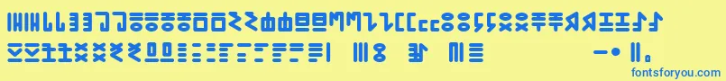 フォントGENР RICA PRIMITIVA 01 – 青い文字が黄色の背景にあります。